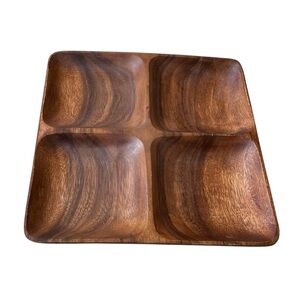 MOUNTAIN WOODS Elegant Brown Acacia Wooden 4 Section Divided Serving Tray
